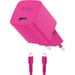 Ttec 2SCG45CN Φορτιστής με Καλώδιο USB-C με Θύρα USB-C 45W Quick Charge 3.0 & Power Delivery Neon Pink