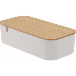 MRShome Κουτί Αποθήκευσης PS/Bamboo με Καθρέπτη 26x13x7cm White/Natural