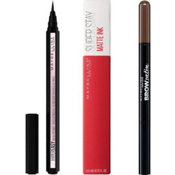 Maybelline Brooklyn Σετ Μακιγιάζ (Hyper Easy Eyeliner Black 0,6g + Superstay Υγρό Κραγιόν 5ml + Brow Satin Μολύβι Φρυδιών 0,71g)