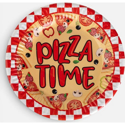 Πιάτα Πάρτι Χάρτινα Κόκκινα Καρό 'Pizza Time' O18cm - 12 τμχ