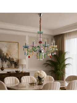 Artekko Chandelier Πολυέλαιος 7φωτος Ε14 με Πολύχρωμα Κρύσταλλα (66x66)cm Πολύχρωμο