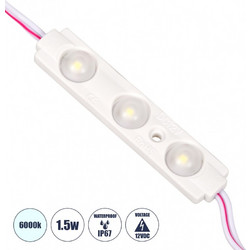 GLOBOSTAR MODULOMI 73707 Module LED 1.5W 180lm 120 DC 12V Αδιάβροχο IP65 3 x SMD5730 Chip Ψυχρό Λευκό 6000K Dimmable - Μ6.9 x Π1.3 x Υ0.8cm - Πακέτο 20 Τεμαχίων