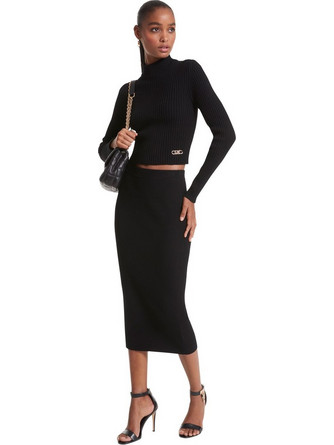 Michael Kors Μίντι Φούστα Υφασμάτινη Ψηλόμεση Pencil Μαύρη MF370AB4VR