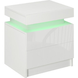 Κομοδίνο HOMCOM με φως RGB LED και 2 συρτάρια, 4 λειτουργίες φωτισμού και 16 χρώματα, 45x35x52cm, Λευκό 831-651V90WT
