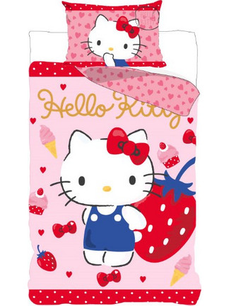 Hello Kitty Strawberry Βαμβακερό Σετ Παπλωματοθήκης 2 Τεμαχίων 140x200 και 70x90 εκ