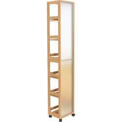 MRShome Ραφιέρα Ξύλινη Μπεζ με Ρόδες 30x25x167cm με Καθρέπτη στην πίσω όψη MRShome