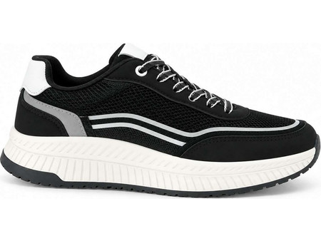 Ανδρικά casual sneakers σε μαύρο χρώμα με λευκές και γκρι λεπτομέρειες και mesh τμήμα στο επάνω μέρος για διαπνοή (ΚΩΔ.PAP52 )