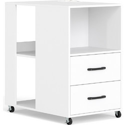 Costway Τροχήλατο Κομοδίνο 65,5 x 40 x 60 cm με Συρτάρια και Ράφια - Λευκό JV12763DE-WH