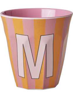 Rice - Melamine Cup with the Letter M - Pink and Orange - Medium