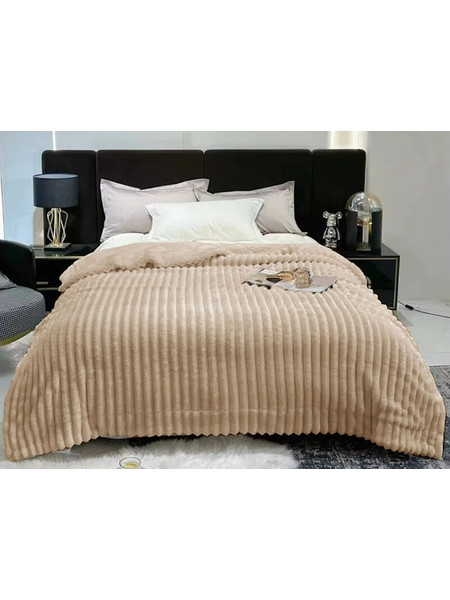 Κουβέρτα Μονή Fleece Coral Μπεζ Με Ανάγλυφο Ριγέ Σχέδιο Γαρύφαλλο 160x260