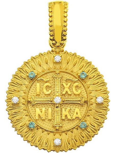 Κωνσταντινάτο Χρυσό Κ9 ICXC ΝΙΚΑ Διπλής Όψης με Ζιργκόν Κωδ: 221125