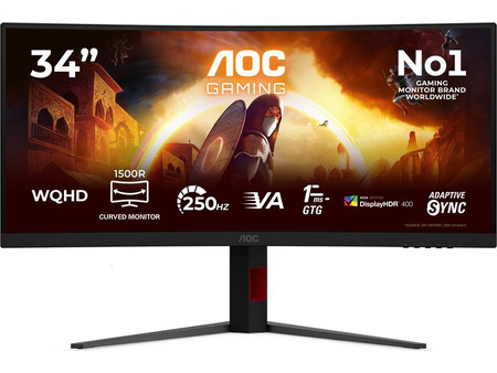 AOC CU34G4ZCA Ultrawide VA HDR Curved Gaming Monitor 34" 3440x1440 (UWQHD 3.4Κ) 250Hz 1ms