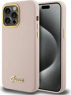 Guess Silicone Script Metal Logo & Frame Θήκη iPhone 15 Pro Pink GUHCP15LSMBSLP