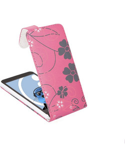 Nokia Lumia 520/525 Δερμάτινη Θήκη Flip Ροζ Με Λουλούδια (OEM)