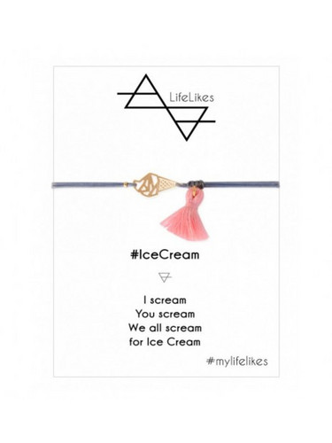 Βραχιόλι Ice Cream Pink με Γκρί κορδόνι και διακοσμητικό μέταλλο σε Χρυσό Χρώμα