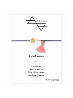 Morseto Ice Cream Pink Βραχιόλι με Γκρι Κορδόνι και Διακοσμητικό Μέταλλο σε Χρυσό Χρώμα