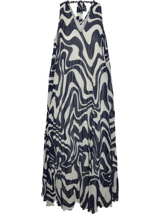 Vero Moda Midi Καλοκαιρινό Καθημερινό Φόρεμα Navy Μπλε Λευκό 10308460