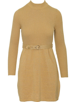 Free People Mini Καθημερινό Φόρεμα Πλεκτό Χρυσό OB870420