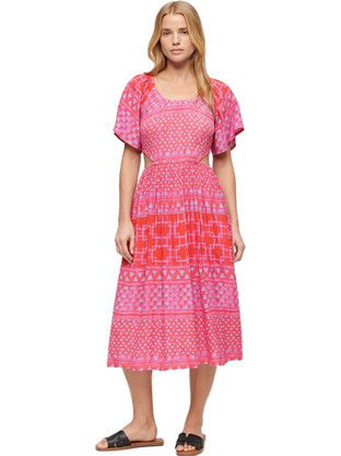 Superdry Midi Καλοκαιρινό Βραδινό Φόρεμα Φούξια W8011676A-2JX