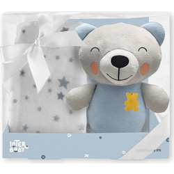 Interbaby Bear Κουβέρτα Αγκαλιάς Fleece με Λούτρινο 80x110 Γαλάζια