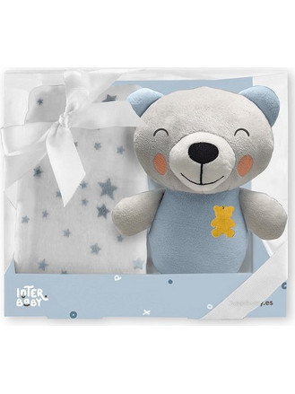 Interbaby Bear Κουβέρτα Αγκαλιάς Fleece με Λούτρινο 80x110 Γαλάζια