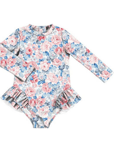 Baby Llama Blue Floral Αντηλιακό UV Βρεφικό Μαγιό Ολόσωμο για Κορίτσι Μπλε
