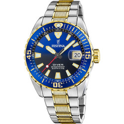 Festina Diver Ανδρικό Ρολόι Χρονογράφος με Ασημί Χρυσό Μεταλλικό Μπρασελέ F20706/1