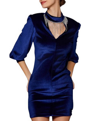 Lynne Mini Φόρεμα για Γάμο / Βάπτιση Βελούδινο Royal Blue 150-511098-2
