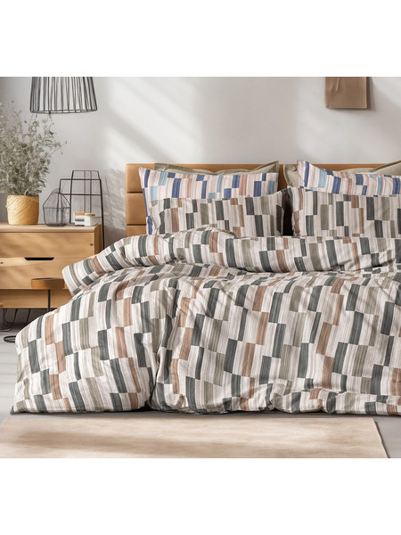 Beauty Home Σετ Σεντόνια Υπέρδιπλα Βαμβακερά με Λάστιχο 170x200+32 Art 12632 Pinot Μπεζ Πράσινο