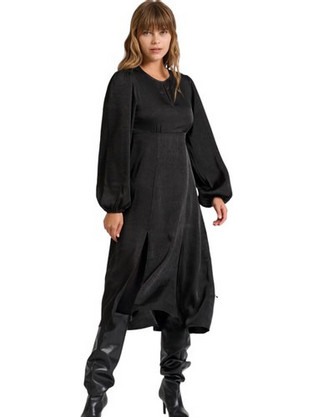 Funky Buddha Midi Φόρεμα για Γάμο / Βάπτιση Σατέν Μαύρο FBL010-129-13