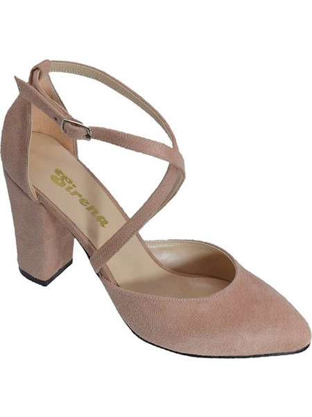 Sirena Sirena Γόβες Suede με Χοντρό Ψηλό Τακούνι & Λουράκι Nude G1297