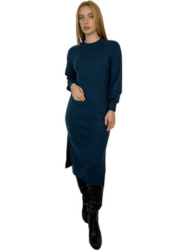 Funky Buddha Midi Καθημερινό Φόρεμα Πλεκτό Πετρόλ FBL010-103-13