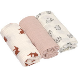 Laessig Little Forest Rabbit Πάνες Αγκαλιάς από Μουσελίνα Μπεζ Ροζ 60x60cm 3τμχ