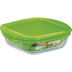 Pyrex Cook & Store Δοχείο Φαγητού Τετράγωνο Γυάλινο Κατάλληλο για Φούρνο Μικροκυμάτων 2.3lt Διαφανές Πράσινο