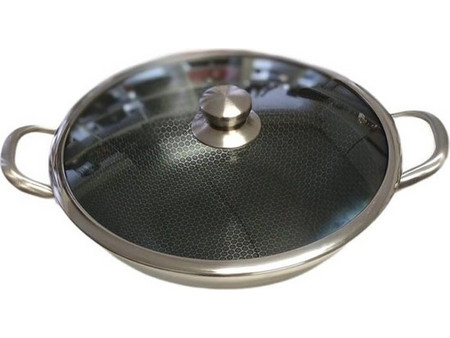 Cheffinger CF-PW36 Wok Ανοξείδωτο Αντικολλητικό με Καπάκι 36cm CF-PW36