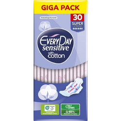 EveryDay Sensitive Super Ultra Plus Σερβιέτες με Φτερά για Αυξημένη Ροή 6 Σταγόνες από Βαμβάκι 30τμχ
