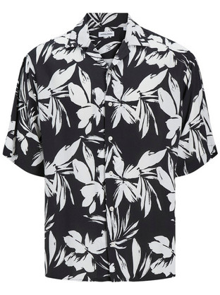 Jack & Jones Ανδρικό Πουκάμισο Φλοράλ Κοντομάνικο Κανονική Γραμμή Μαύρο 12248408