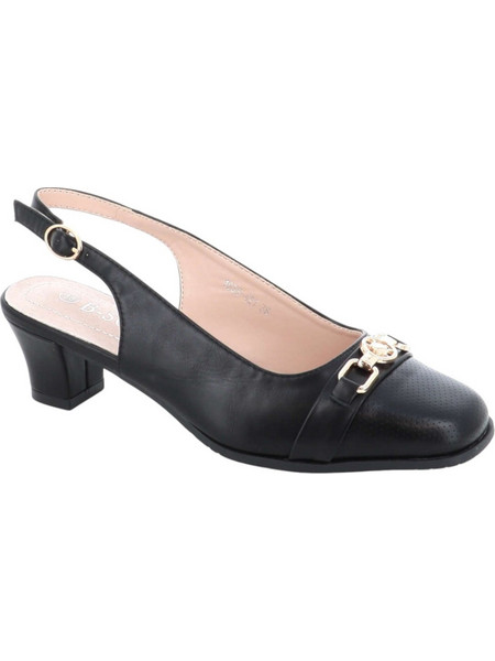 B-Soft Ανατομικές Γόβες Slingback Δερμάτινες με Χοντρό Χαμηλό Τακούνι Μαύρες 1955-421