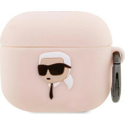 Karl Lagerfeld Karl Head 3D Θήκη Σιλικόνης με Γάντζο για Apple AirPods 3 Ροζ