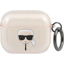 Karl Lagerfeld Glitter Karls Head Θήκη Σιλικόνης με Γάντζο για Apple AirPods 3 Χρυσή
