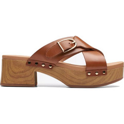 Clarks Γυναικεία Πέδιλα Δερμάτινα Ταμπά με Χοντρό Χαμηλό Τακούνι 26177464
