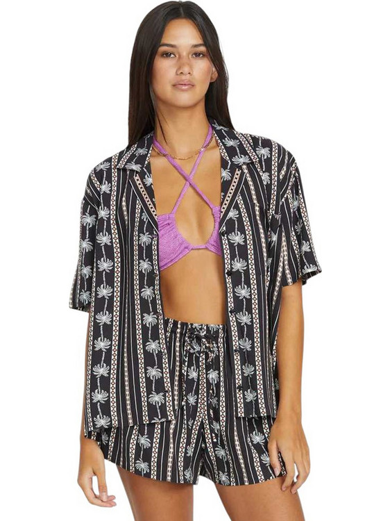 Volcom Sun Stunner Κοντομάνικο Γυναικείο Πουκάμισο Μεταξωτό Μαύρο B0412500-BLC