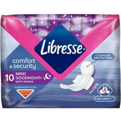 Libresse Maxi Goodnight Σερβιέτες με Φτερά για Αυξημένη Ροή 6 Σταγόνες 10τμχ
