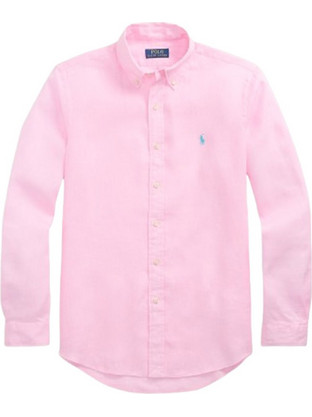 Ralph Lauren Ανδρικό Πουκάμισο Λινό Μακρυμάνικο Slim Fit με Mao Γιακά Ροζ 710966294-009