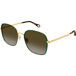 Chloe CH0255SK 002 Γυναικεία Γυαλιά Ηλίου Τετράγωνα Μεταλλικά Πράσινο Χρυσό με Καφέ Φακό
