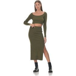Gsecret Ανοιξιάτικο Γυναικείο Σύνολο Crop Top & Φούστα Χακί K6516-24120