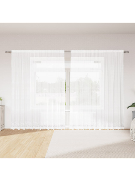 vidaXL Κουρτίνα Παραθύρου Floral με Τούνελ & Δαντέλα 300x245 4107783 Λευκή