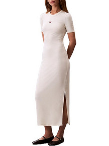 Calvin Klein Midi Καλοκαιρινό Καθημερινό Φόρεμα Πλεκτό Λευκό LV044C902G-PBA