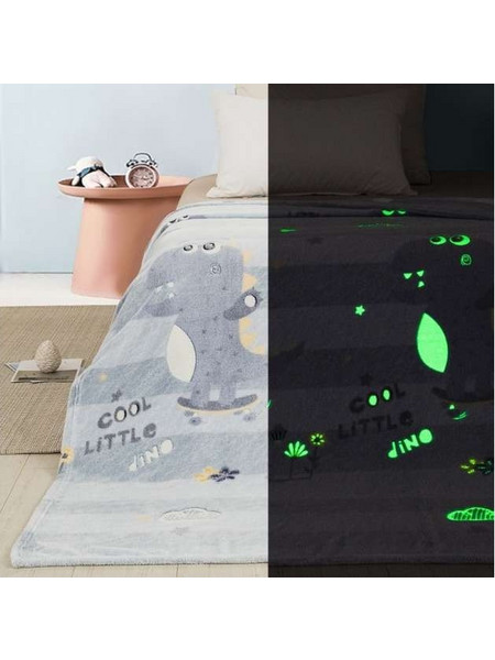 Adam Home 101 Παιδική Κουβέρτα Fleece Δεινόσαυροι Φωσφοριζέ 160x220 Γκρι