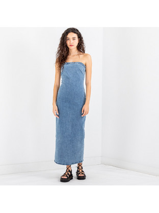 My Essential Wardrobe Midi Καλοκαιρινό Καθημερινό Φόρεμα Τζιν Μπλε 10704651